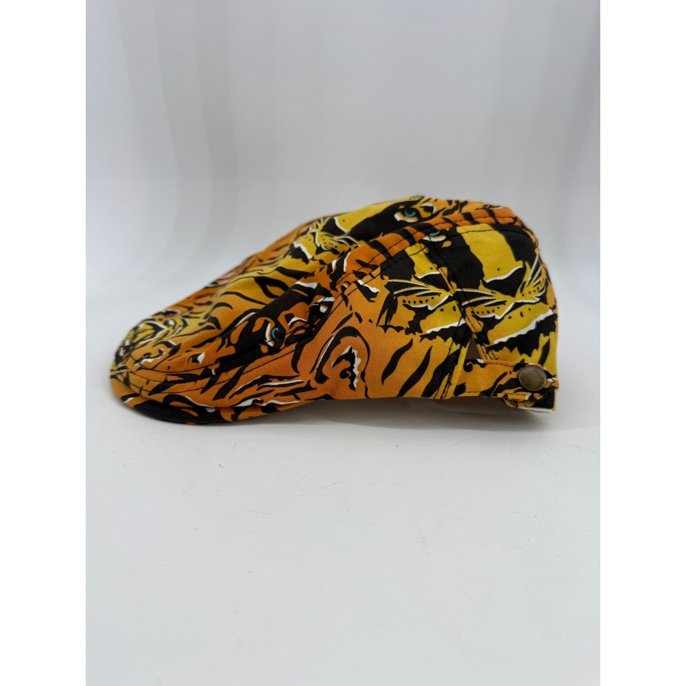 Royal & Awesome Flat Cap Golf Hat Mens OSFA Orange Tiger Face Print Newsboy